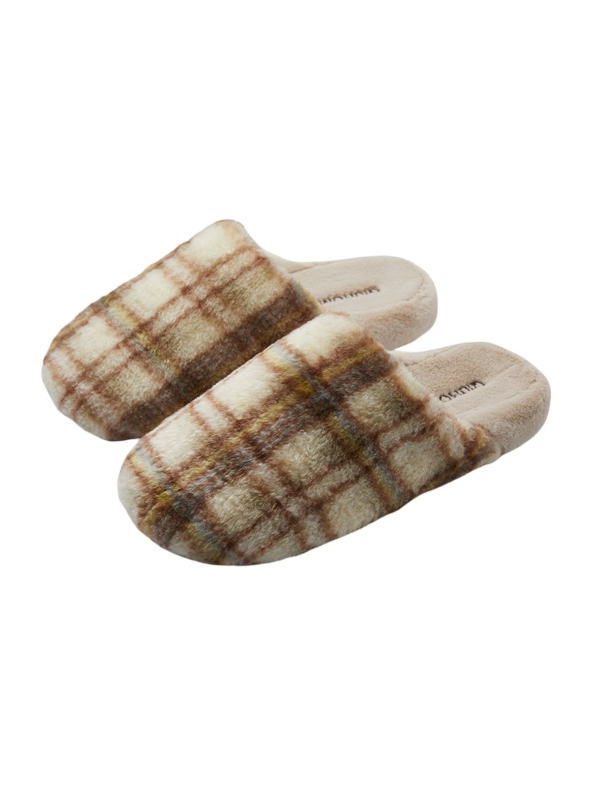 Pantoufles chaudes en peluche à carreaux pour l’hiver avec semelle antidérapante, confortables pour la maison et adaptées aux femmes comme aux hommes, modèle Modan - Chaussons - Marron XXS