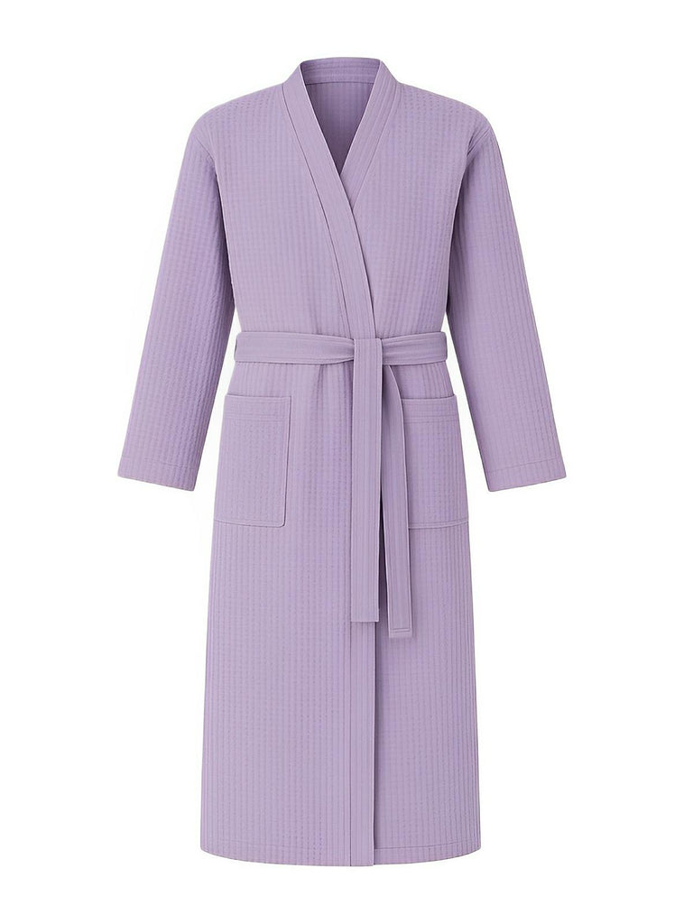 Peignoir homme femme, coupe longue, léger absorbant, effet nid d'abeille, ceinture réglable, confort après bain, nombreuses couleurs, modèle Talède - Peignoir - Lavande M