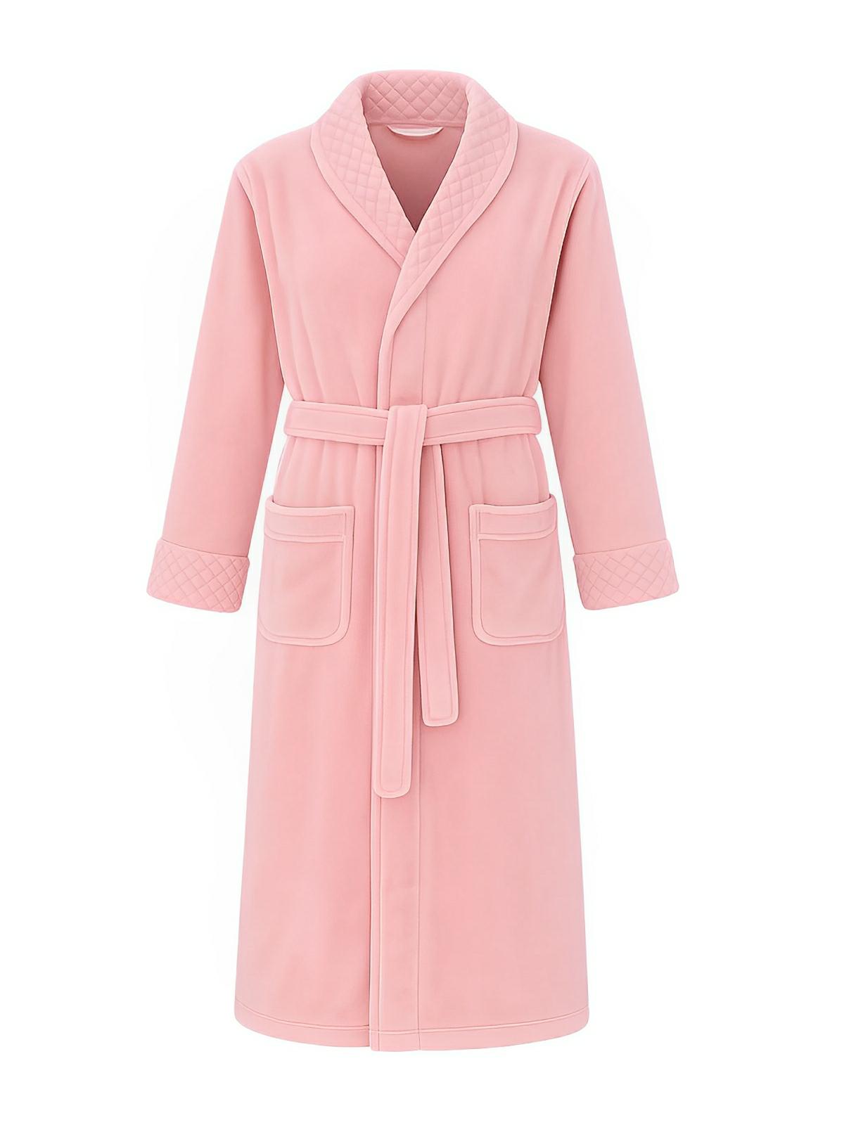 Peignoir long en flanelle ultra douce, modèle mixte, confort chaud pour l’hiver, ceinture à nouer, poches pratiques, col châle raffiné, modèle Porta - Peignoir - Rose M