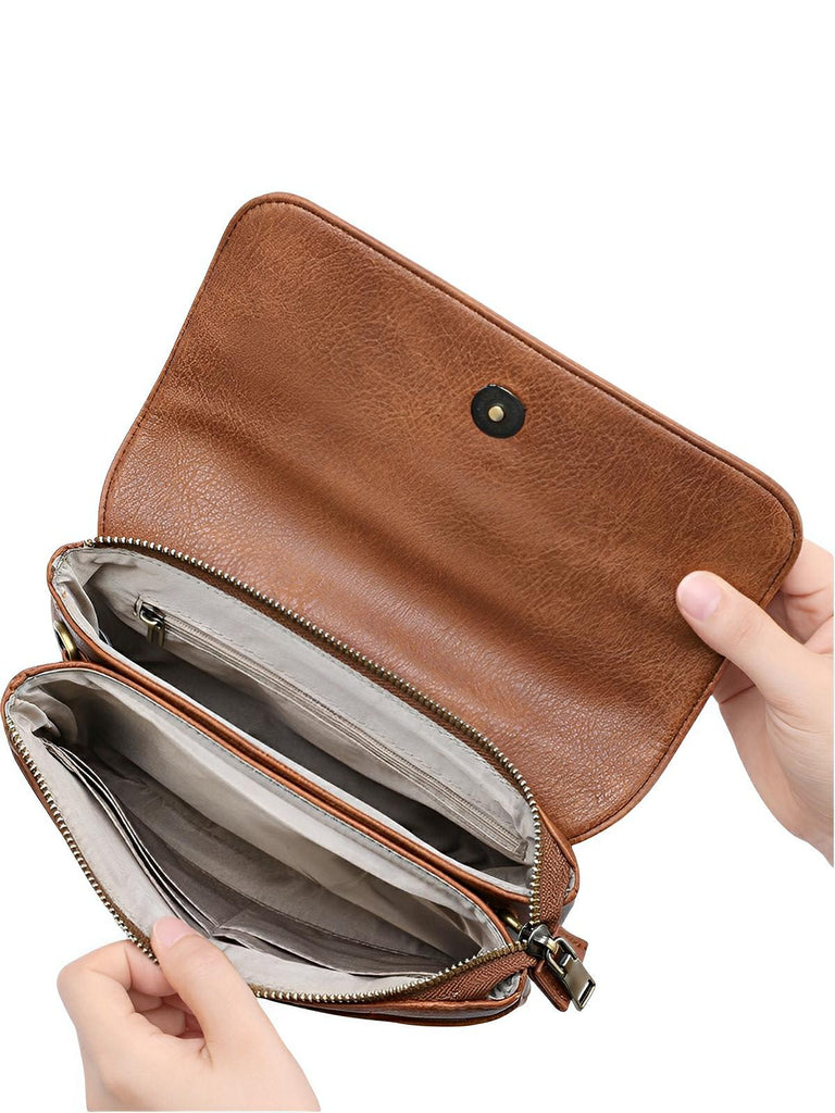 Petit sac à main femme, bandoulière ajustable, simili vegan, multi - compartiments, modèle Florence - Sac à main - Marron