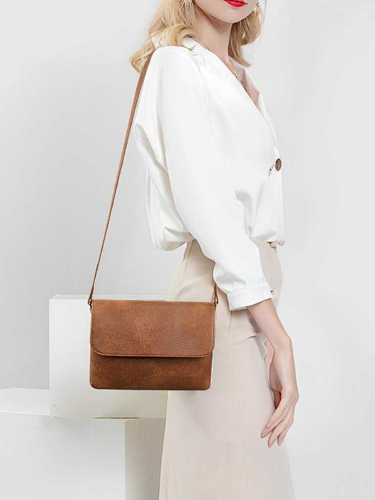 Petit sac à main femme, bandoulière ajustable, simili vegan, multi - compartiments, modèle Florence - Sac à main - Marron