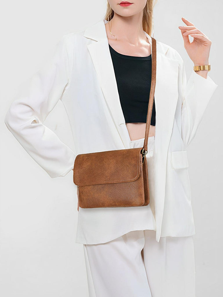 Petit sac à main femme, bandoulière ajustable, simili vegan, multi - compartiments, modèle Florence - Sac à main - Marron