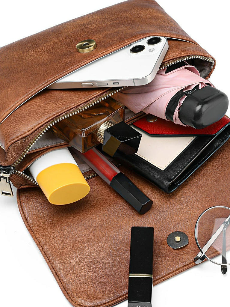 Petit sac à main femme, bandoulière ajustable, simili vegan, multi - compartiments, modèle Florence - Sac à main - Marron