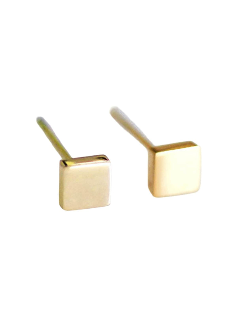 Petites boucles d’oreilles femme, carré minimaliste, acier inoxydable, or ou or rose, bijou léger, style moderne, modèle Elicheva - Boucles d'oreilles - Or 4 mm