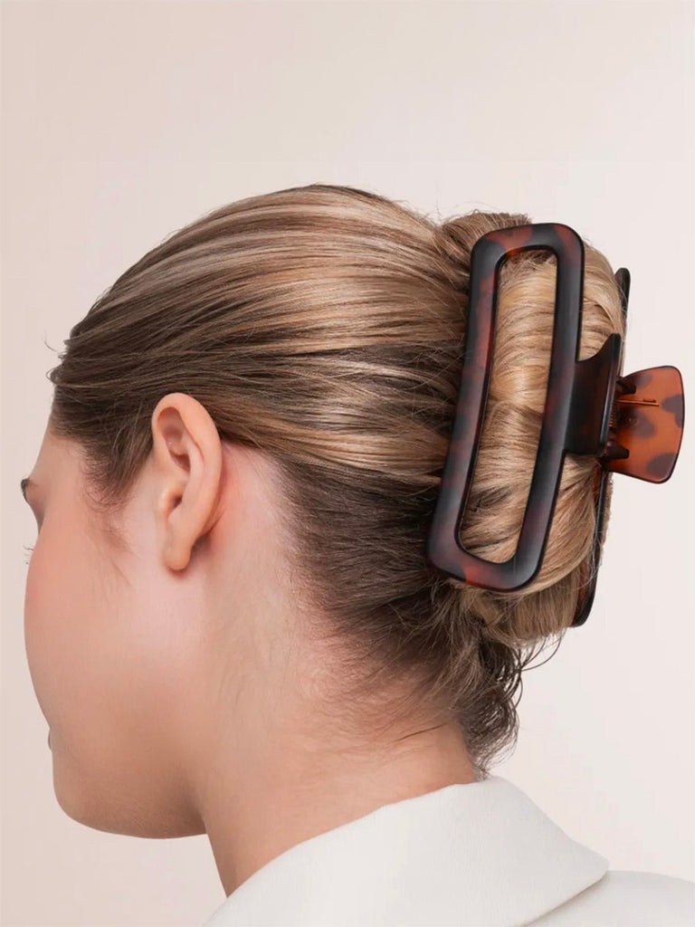 Pince à cheveux crabe, pince rectangle écaille, pince cheveux grande taille, pince cheveux plastique marron, pince cheveux léopard femme, modèle Maïssane - Pince à cheveux - Marron