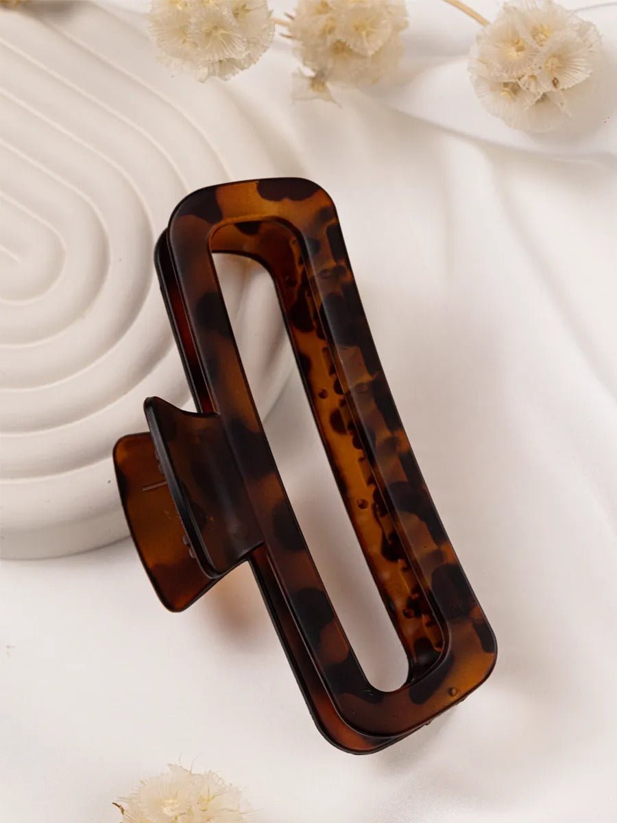 Pince à cheveux crabe, pince rectangle écaille, pince cheveux grande taille, pince cheveux plastique marron, pince cheveux léopard femme, modèle Maïssane - Pince à cheveux - Marron