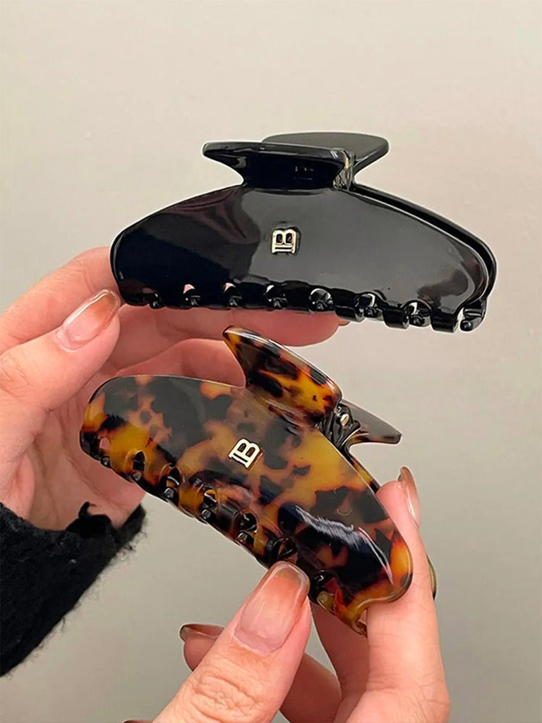 Pince à cheveux femme, clip crabe acétate, grand modèle résistant, maintien cheveux épais, design écaille, modèle Béssine - Pince à cheveux - Noir