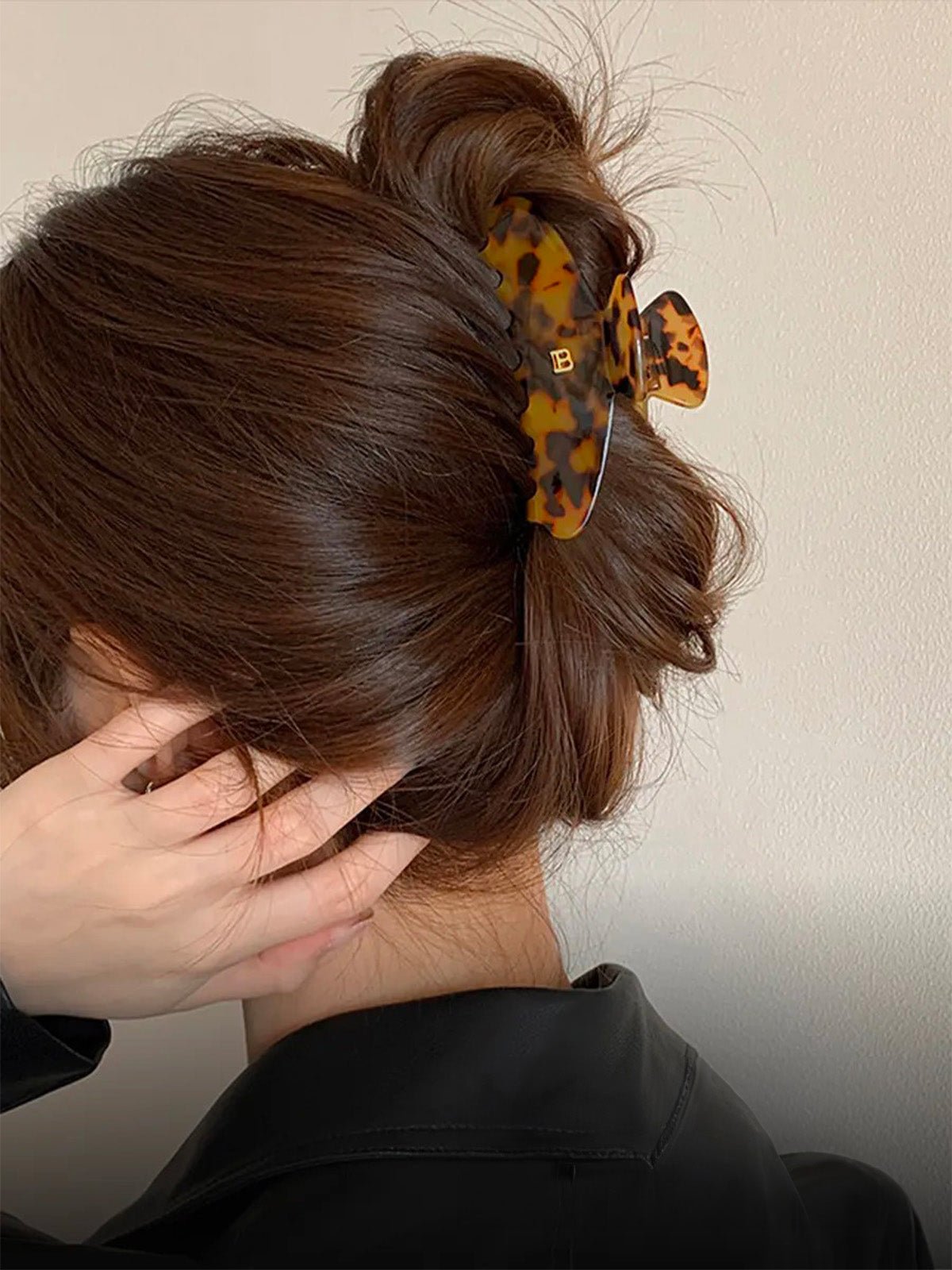 Pince à cheveux femme, clip crabe acétate, grand modèle résistant, maintien cheveux épais, design écaille, modèle Béssine - Pince à cheveux - Noir