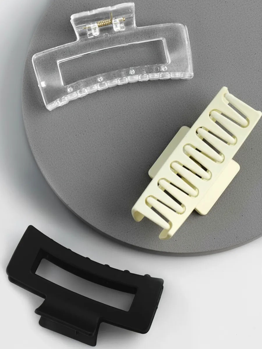 Pince à cheveux femme, crabe cheveux grand format, clip cheveux plastique solide, barrette cheveux rectangulaire, maintien fort cheveux épais, modèle Ava - Pince à cheveux - Noir