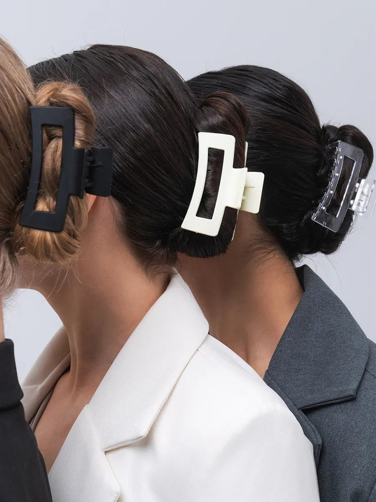 Pince à cheveux femme, crabe cheveux grand format, clip cheveux plastique solide, barrette cheveux rectangulaire, maintien fort cheveux épais, modèle Ava - Pince à cheveux - Noir