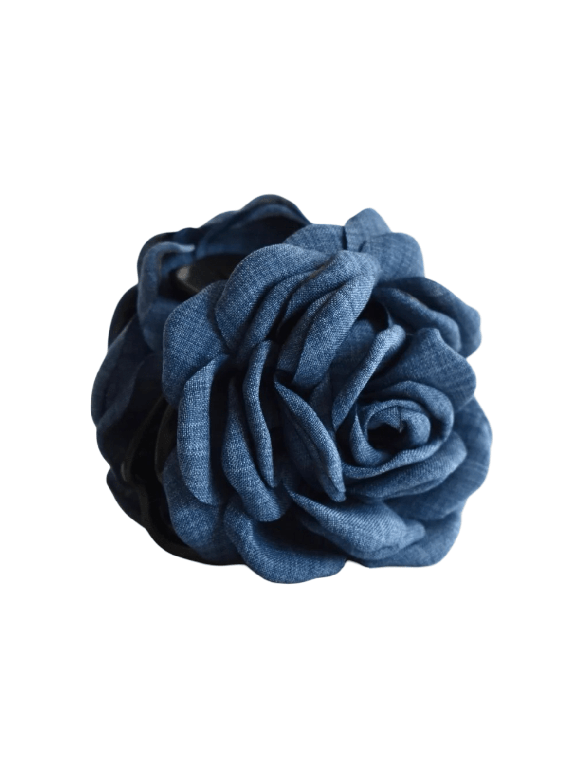 Pince à cheveux fleur denim, pince crabe rose bleue, accessoire cheveux femme, coiffure romantique, pince florale volumineuse, modèle Dénirose - Pince à cheveux - Bleu