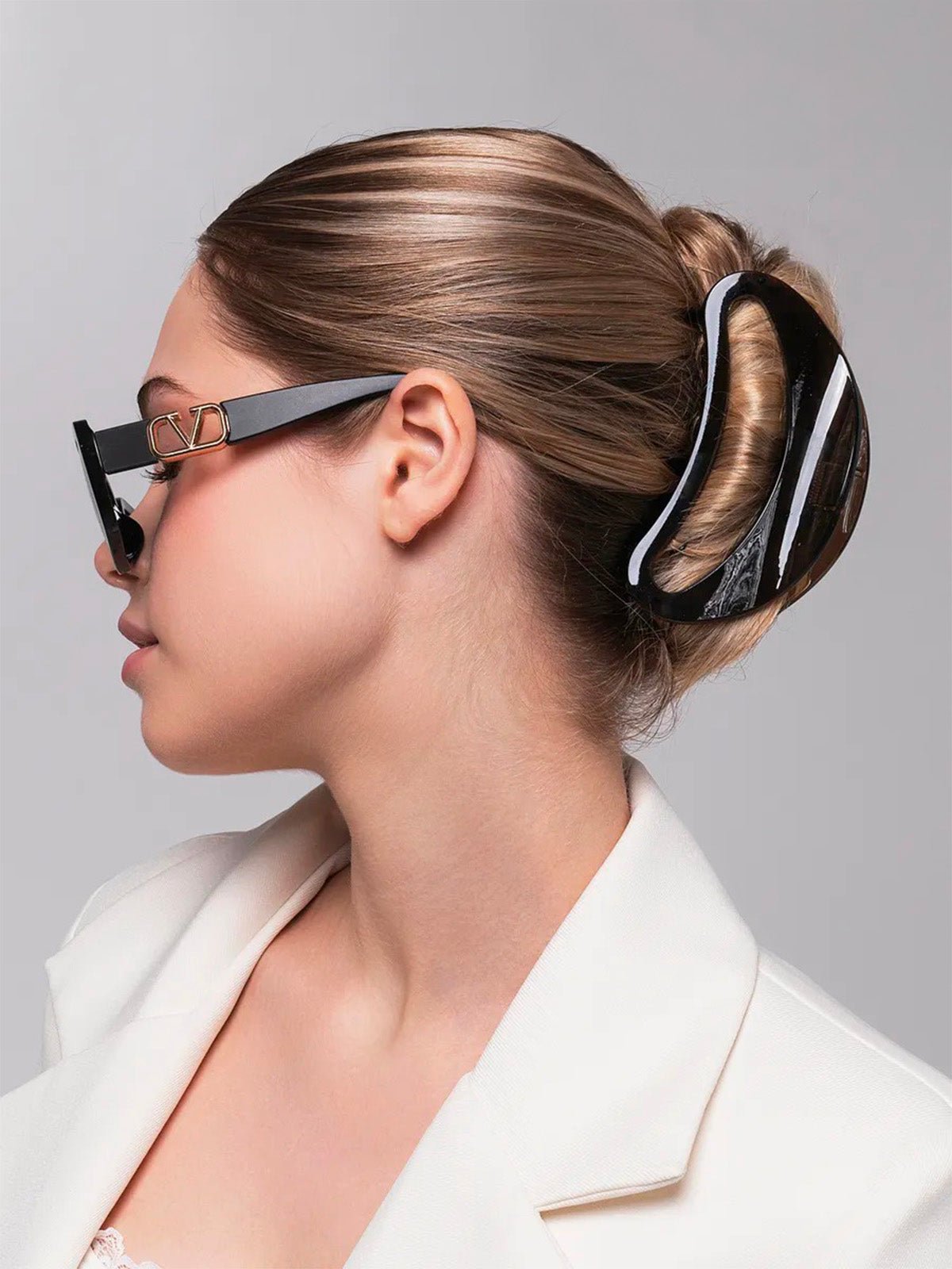 Pince à cheveux lune, pince crabe cheveux longs, barette noire résine, accessoire coiffure femme, accessoire cheveux maintien fort, modèle Piréna - Pince à cheveux - Marron