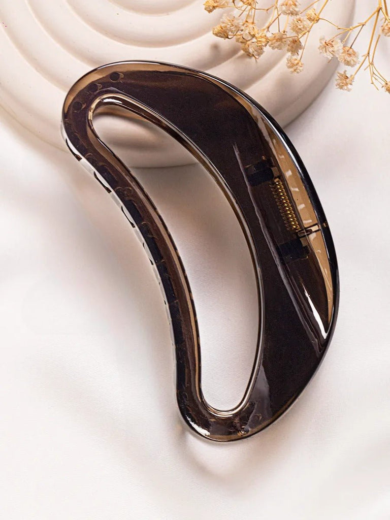 Pince à cheveux lune, pince crabe cheveux longs, barette noire résine, accessoire coiffure femme, accessoire cheveux maintien fort, modèle Piréna - Pince à cheveux - Marron