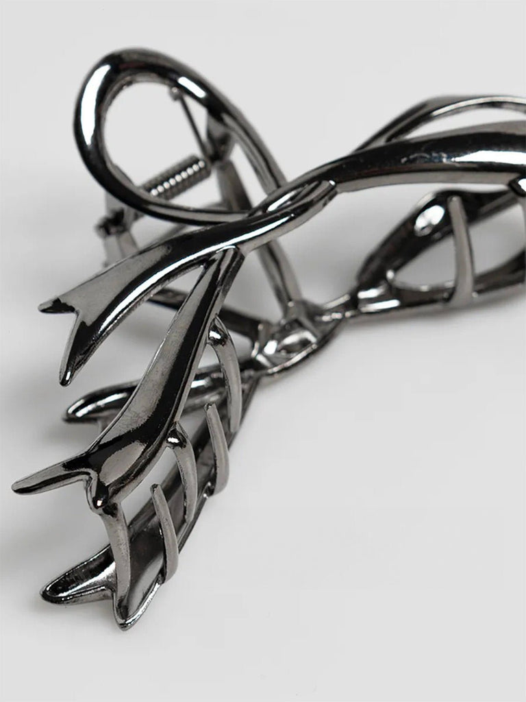 Pince à cheveux métal, pince crabe femme, accessoire cheveux nœud, pince coiffure cheveux longs, pince solide brillante, modèle Mina - Pince à cheveux - Argent