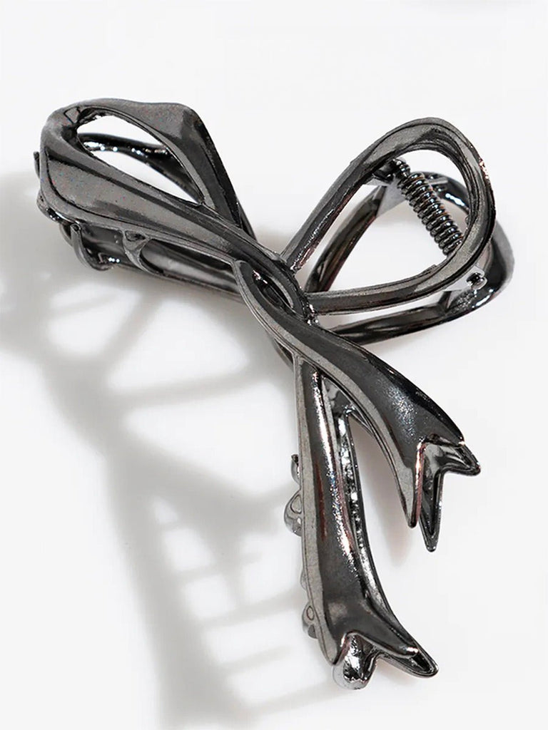 Pince à cheveux métal, pince crabe femme, accessoire cheveux nœud, pince coiffure cheveux longs, pince solide brillante, modèle Mina - Pince à cheveux - Argent