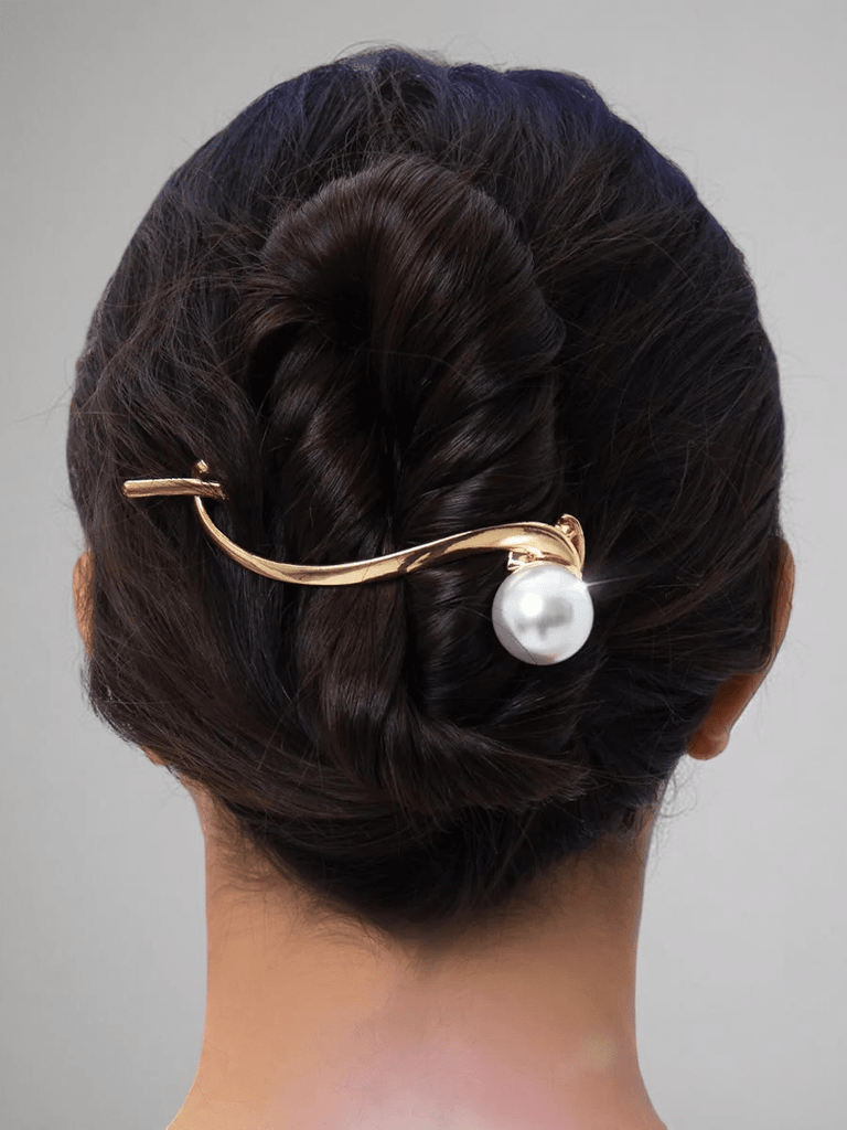 Pince à cheveux métal, pince dorée perle, accessoire cheveux style asiatique, pince coiffure chic, bon maintien, modèle Kirme - Pince à cheveux - Or