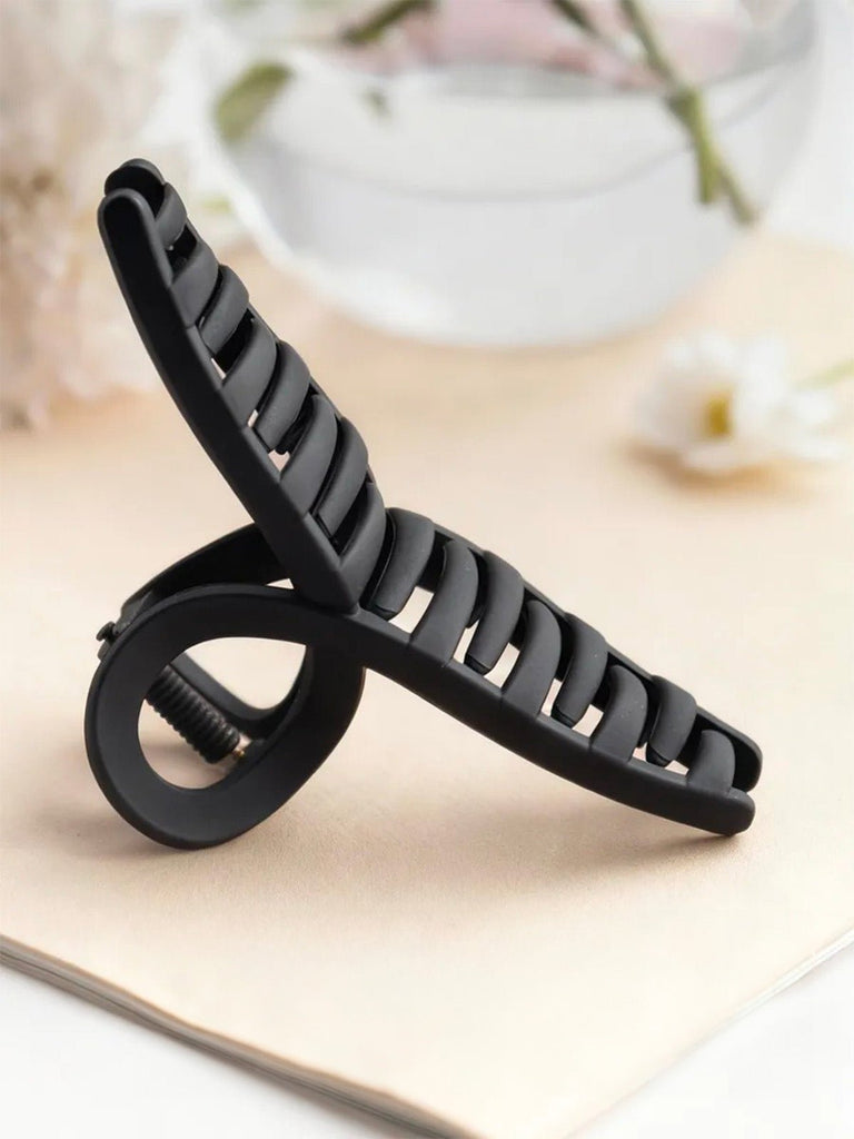 Pince à cheveux noir mat, grand clip crabe plastique, maintien solide cheveux épais, coiffure rapide femme, modèle Malissa - Pince à cheveux - Noir