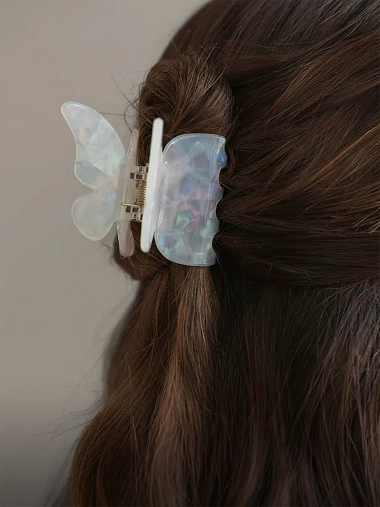 Pince à cheveux papillon en acétate nacré, accessoire coiffure femme solide et lumineux pour un maintien parfait, modèle Ziza - Pince à cheveux - Blanc