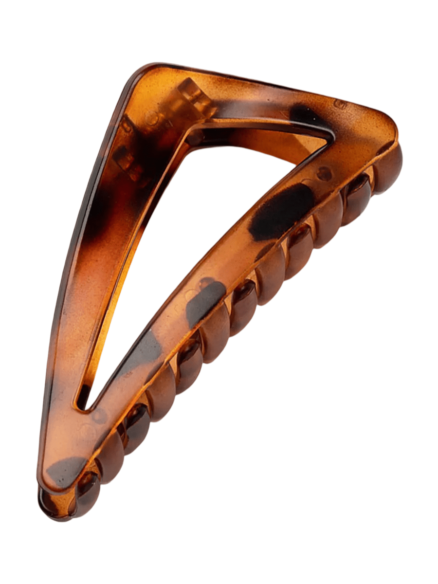 Pince à cheveux triangle, crabe acrylique femme, clip géométrique écaille, barrette cheveux solide, coiffure tendance, modèle Shemine - Pince à cheveux - Ambre