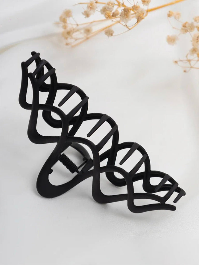 Pince à cheveux vague, pince crabe métal, grand accessoire cheveux, pince solide femme, coiffure chic, modèle Skilne - Pince à cheveux - Noir