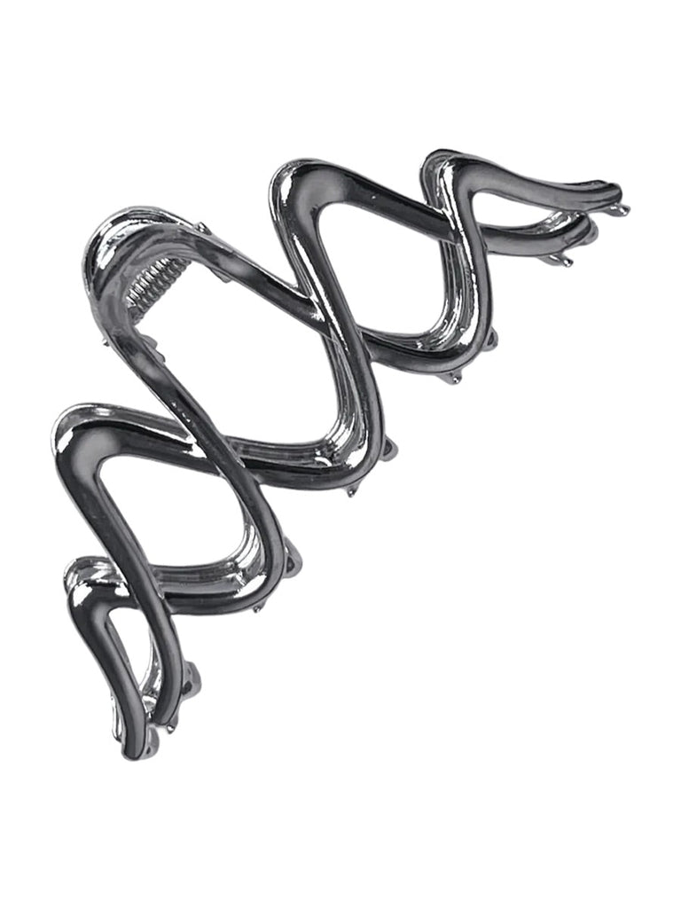 Pince à cheveux vague, pince crabe métal, grand accessoire cheveux, pince solide femme, coiffure chic, modèle Skilne - Pince à cheveux - Argent