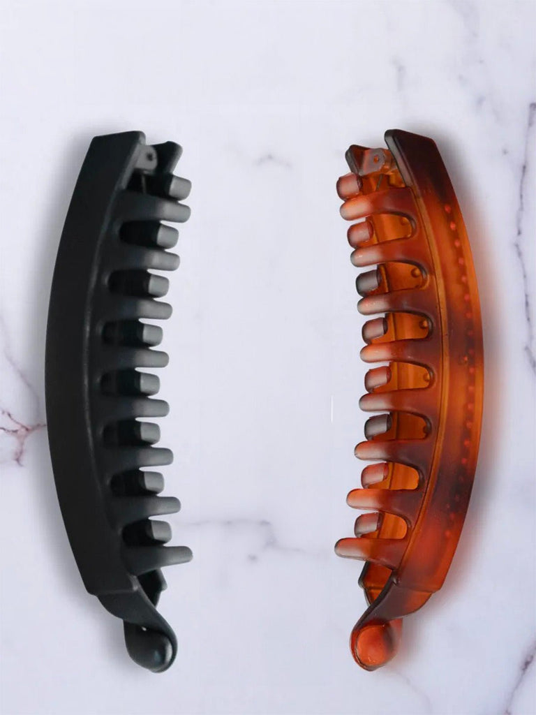 Pince banane cheveux femme, pince à cheveux queue de cheval, accessoire coiffure maintien, accessoire coiffure original, modèle Linza - Pince à cheveux - Ambré