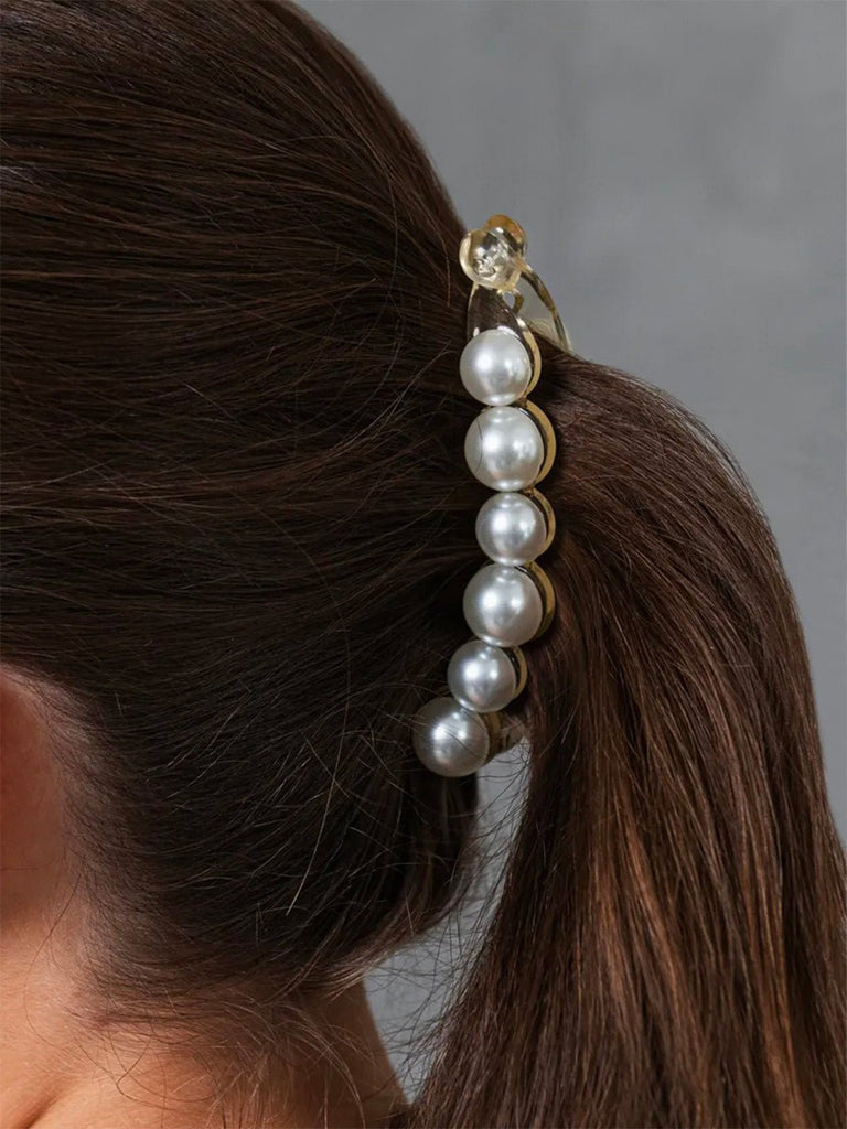 Pince banane perles, pince cheveux nacrée, accessoire coiffure femme, pince cheveux longs, pince cheveux épais, modèle Lorime - Pince à cheveux - Or