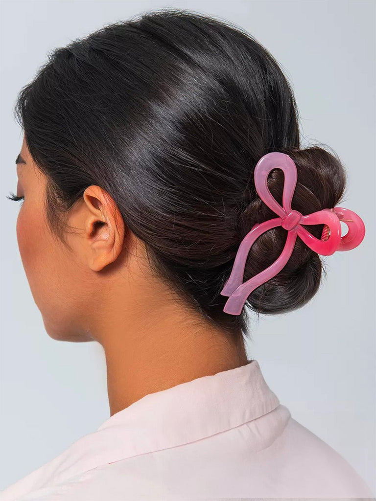 Pince crabe cheveux, pince nœud rose, pince cheveux résine, pince cheveux grand format, accessoire coiffure femme, modèle Rosa - Pince à cheveux - Rose