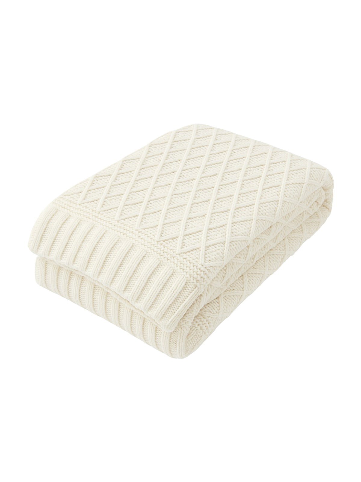 Plaid chenille tricoté crème, couverture douce canapé, plaid géométrique cosy, jeté de lit moelleux, couverture maille chaude, modèle Solal - Blanc
