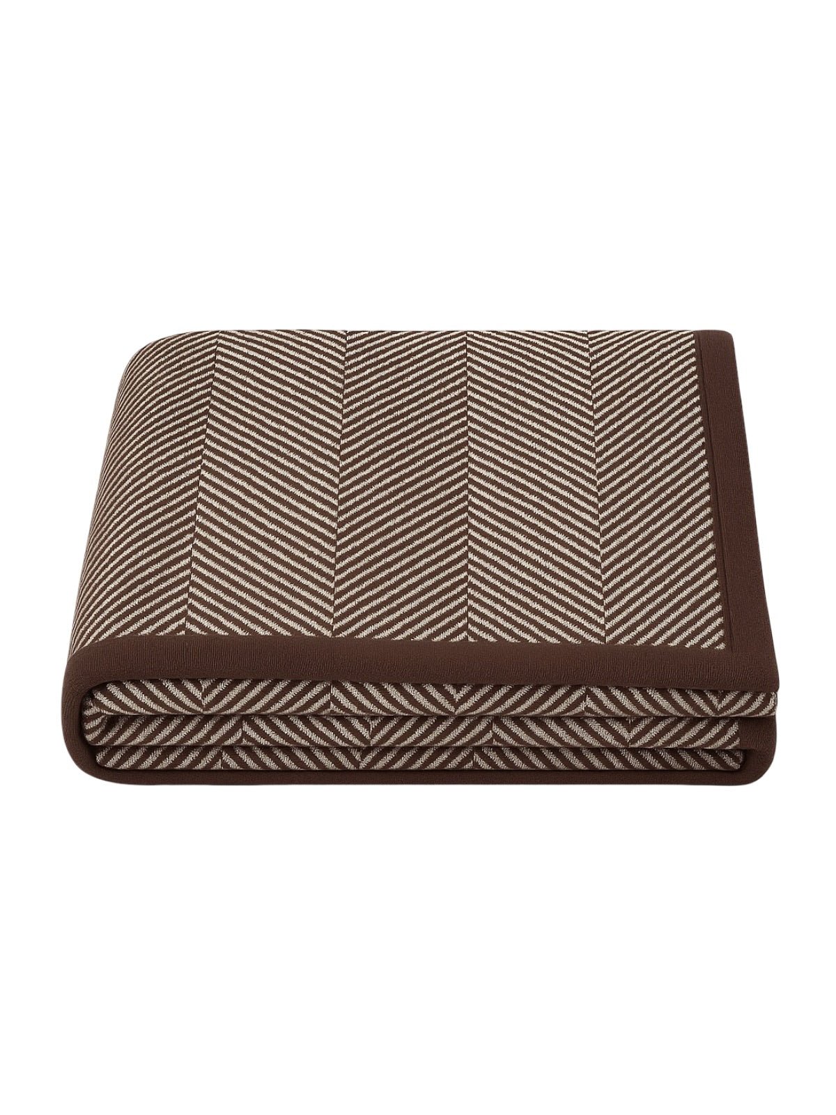 Plaid chevron doux, couverture tricotée, plaid canapé lit, plaid cocooning, couverture légère, modèle Idilo - Marron