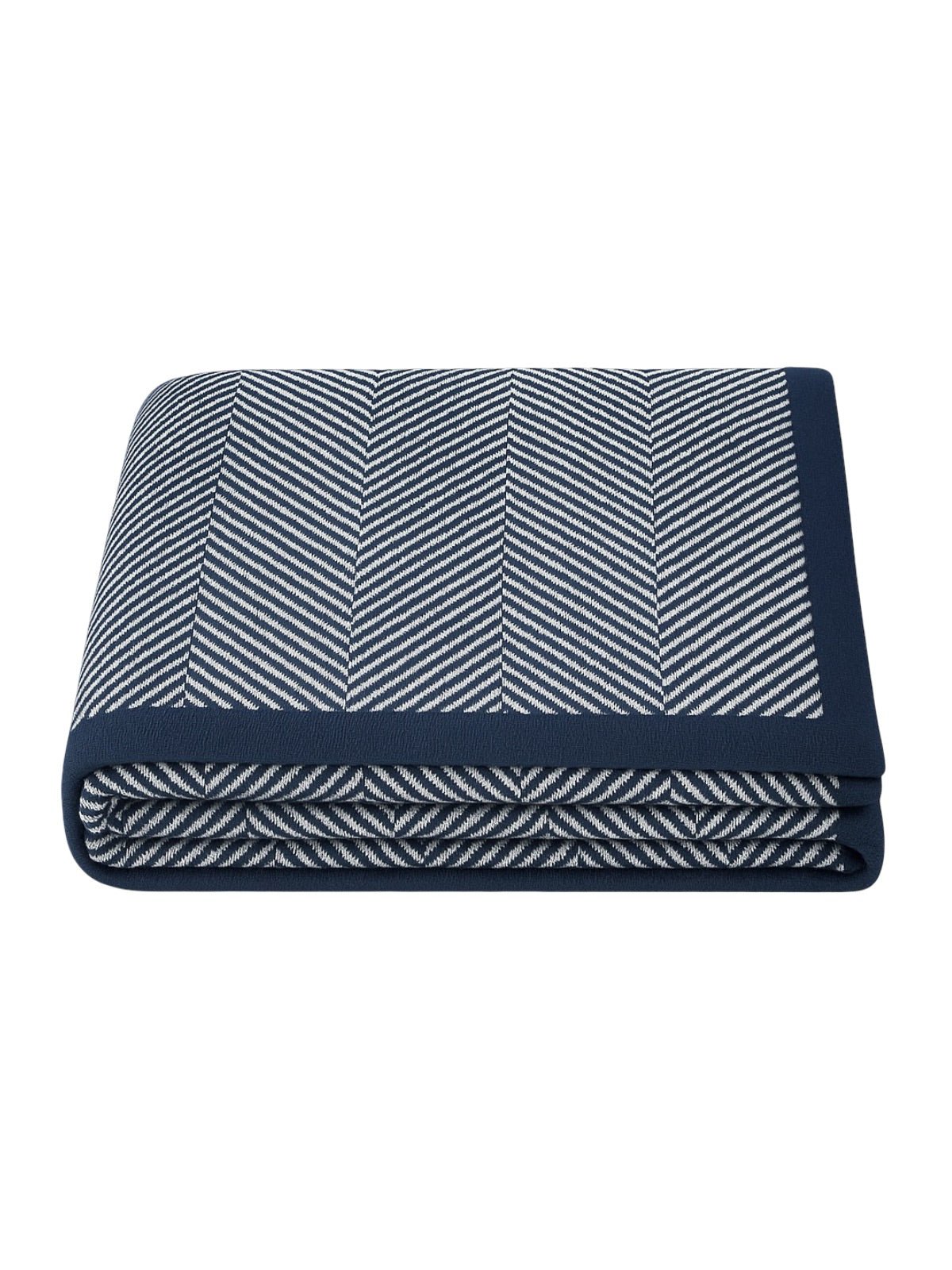 Plaid chevron doux, couverture tricotée, plaid canapé lit, plaid cocooning, couverture légère, modèle Idilo - Bleu marine