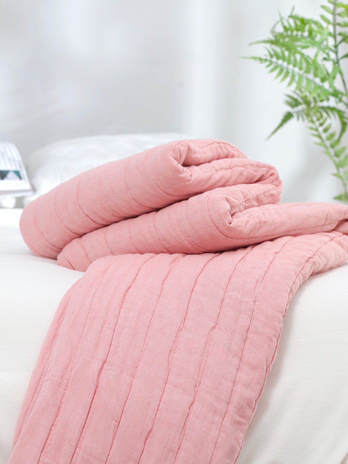 Plaid coton double gaze, couverture été, jeté de lit gaufré, plaid canapé, linge de maison doux, été automne, modèle Eliel - Rose 150 x 200 cm
