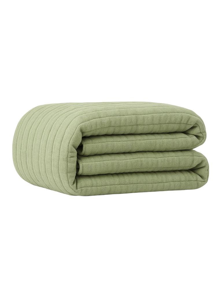 Plaid coton double gaze, couverture été, jeté de lit gaufré, plaid canapé, linge de maison doux, été automne, modèle Eliel - Vert 150 x 200 cm