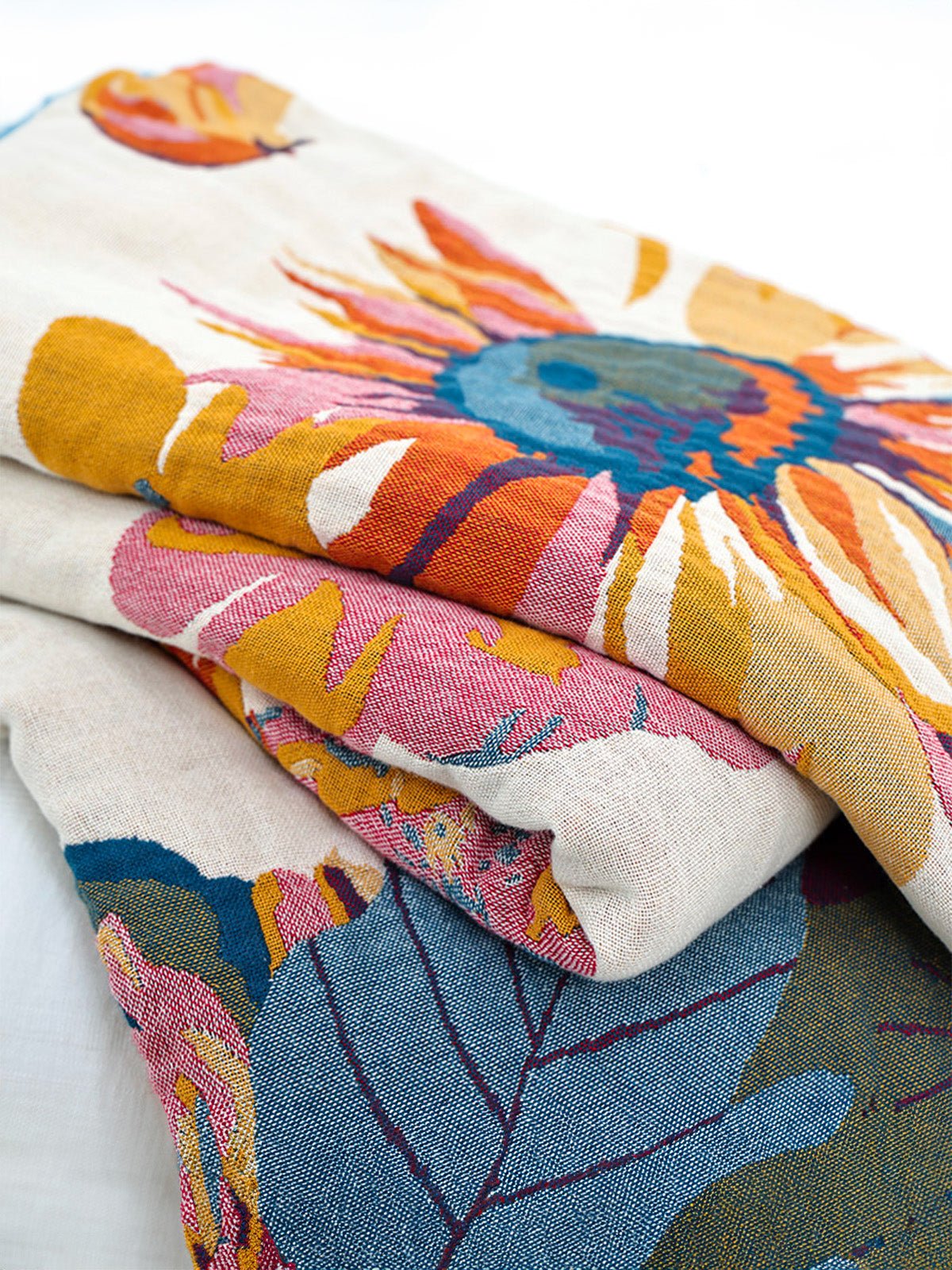 Plaid coton léger, couverture fleurie, jeté de lit coloré, plaid d’été, couverture décorative, modèle Tyrel - Multicolore 150 x 200 cm
