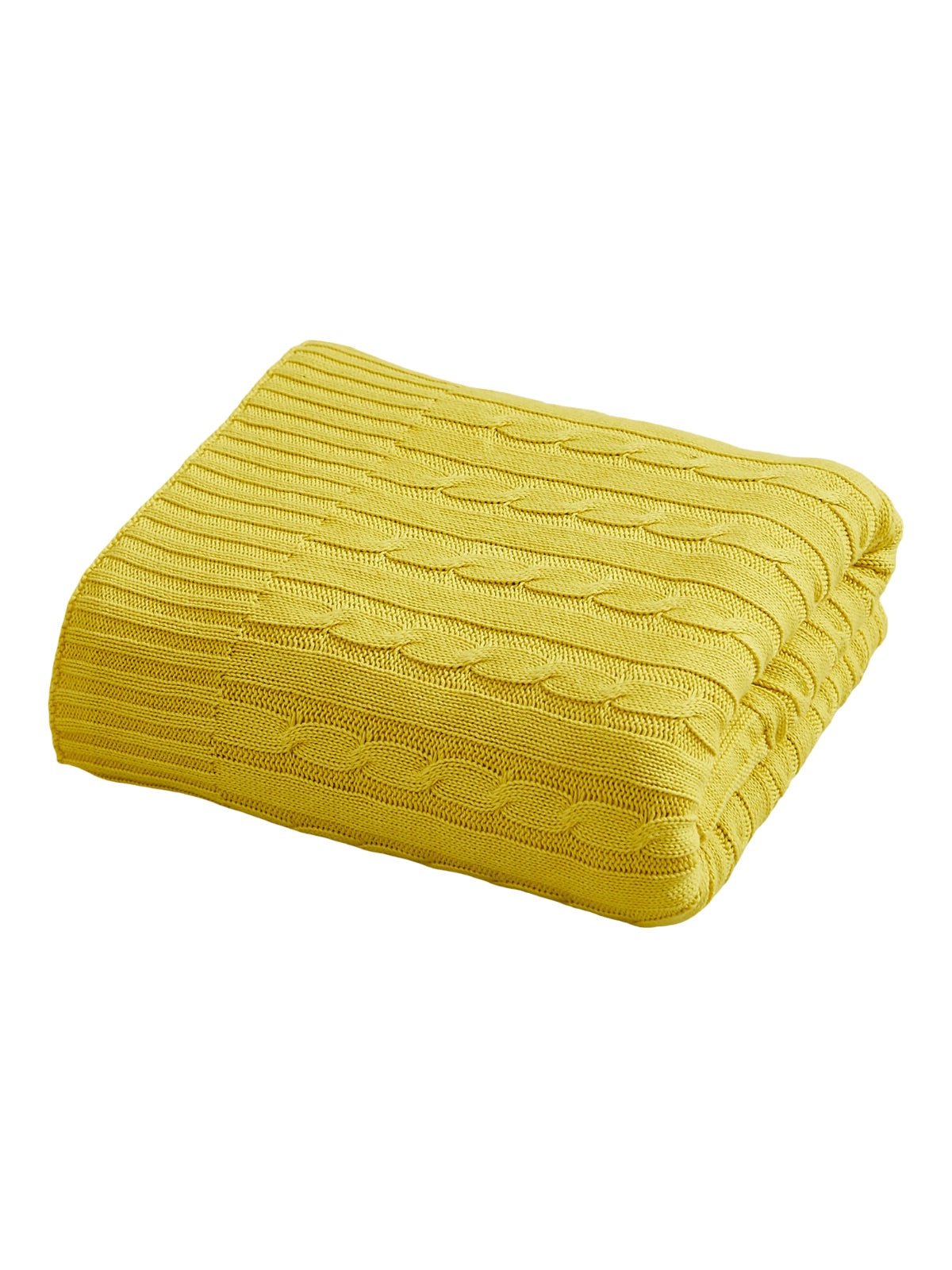 Plaid tricot coton, couverture maille torsadée, plaid canapé, plaid doux, jeté lit cosy, modèle Naho - Jaune