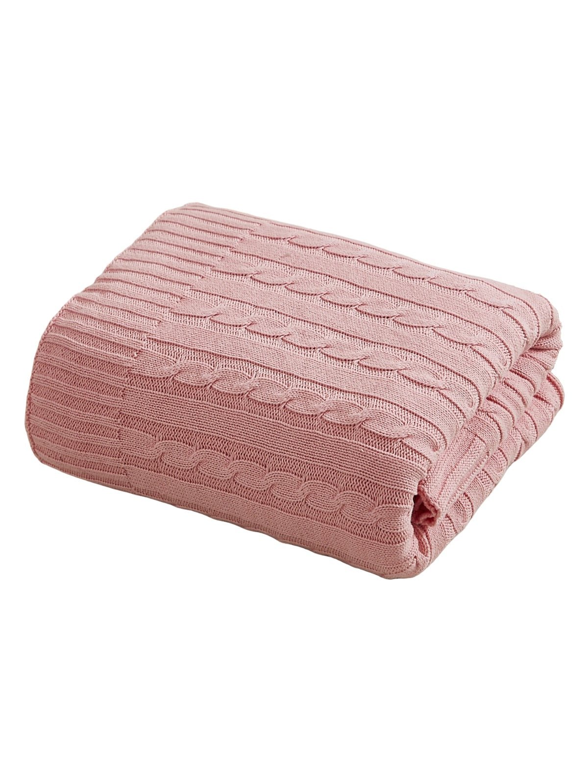 Plaid tricot coton, couverture maille torsadée, plaid canapé, plaid doux, jeté lit cosy, modèle Naho - Rose