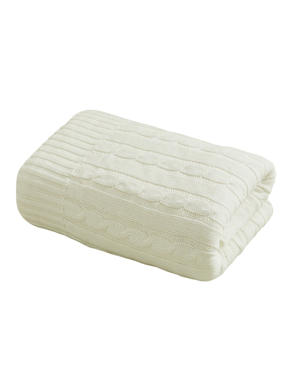Plaid tricot coton, couverture maille torsadée, plaid canapé, plaid doux, jeté lit cosy, modèle Naho - Blanc