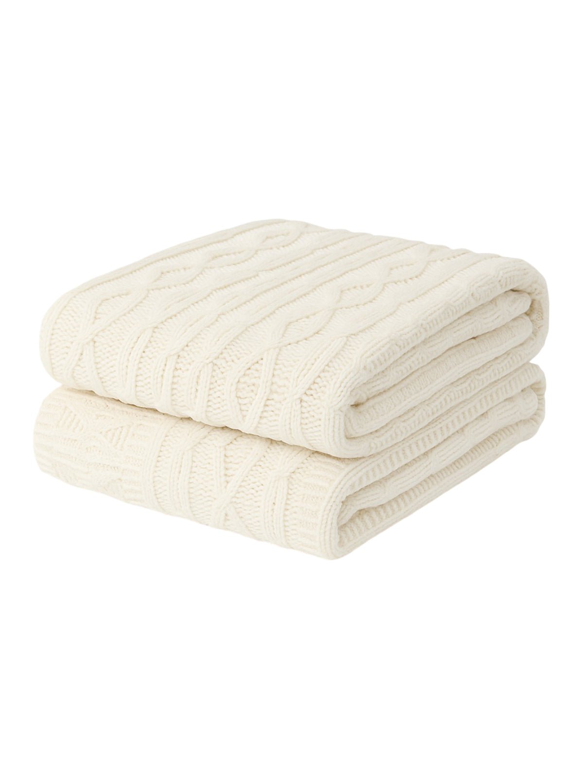 Plaid tricoté doux, couverture coton crème, jeté canapé cosy, plaid nordique maison, couverture torsadée chaude, modèle Aïko - Blanc