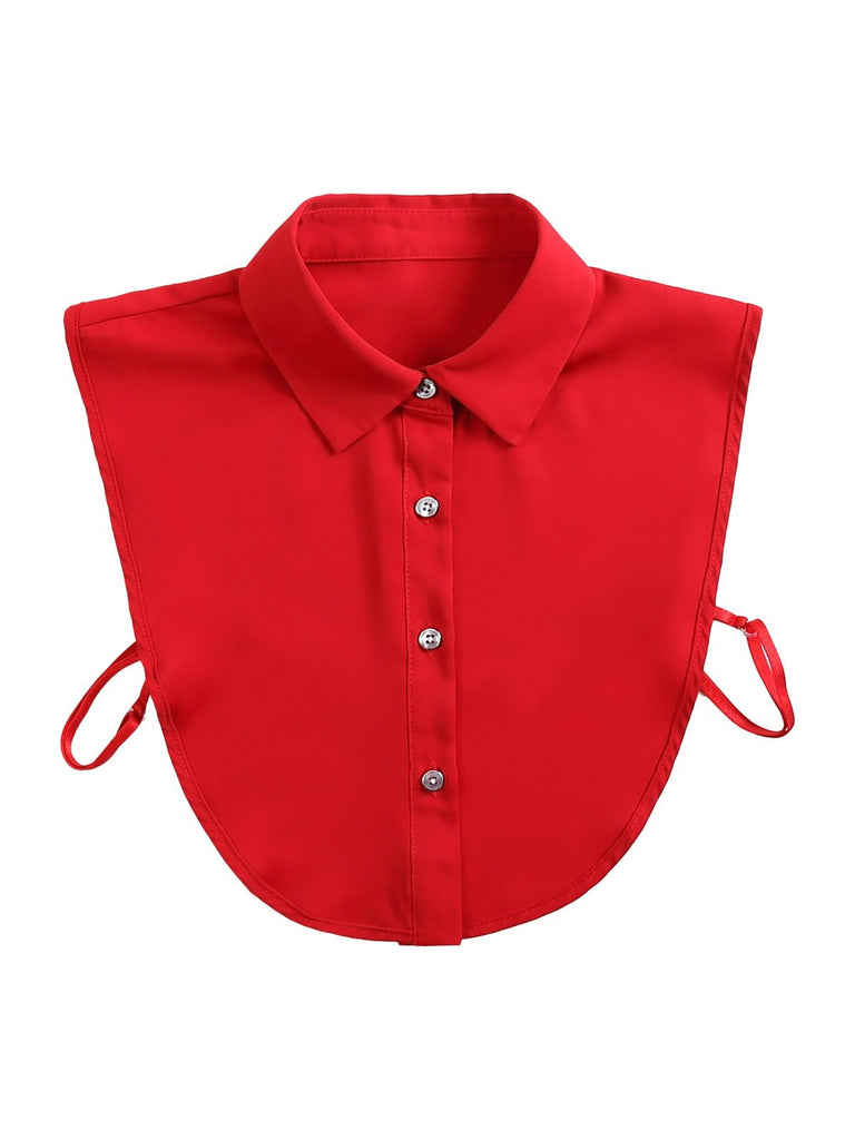 Plastron chemise femme, faux col amovible, col classique boutonné, accessoire sous pull, style raffiné, modèle Ozine - Plastron - Rouge