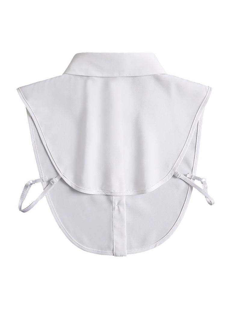 Plastron chemise femme, faux col amovible, col classique boutonné, accessoire sous pull, style raffiné, modèle Ozine - Plastron - Blanc
