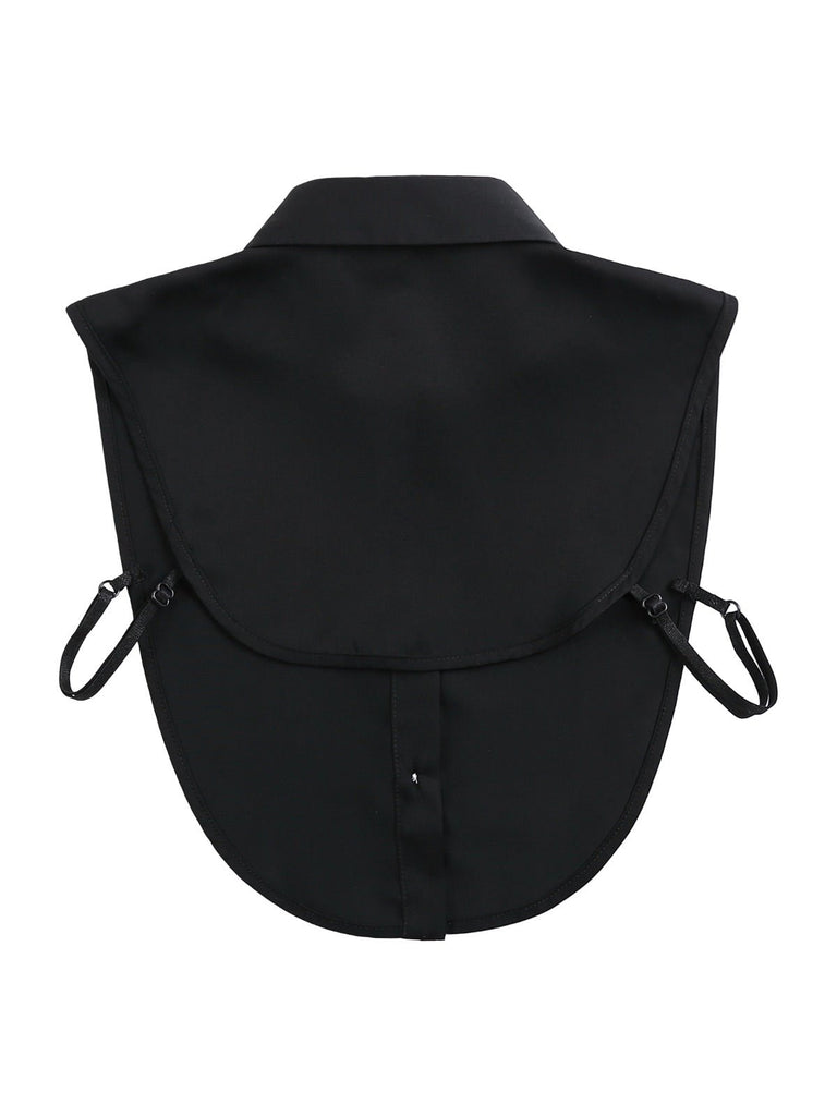 Plastron chemise femme, faux col amovible, col classique boutonné, accessoire sous pull, style raffiné, modèle Ozine - Plastron - Noir