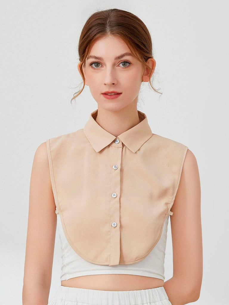 Plastron chemise femme, faux col amovible, col classique boutonné, accessoire sous pull, style raffiné, modèle Ozine - Plastron - Beige
