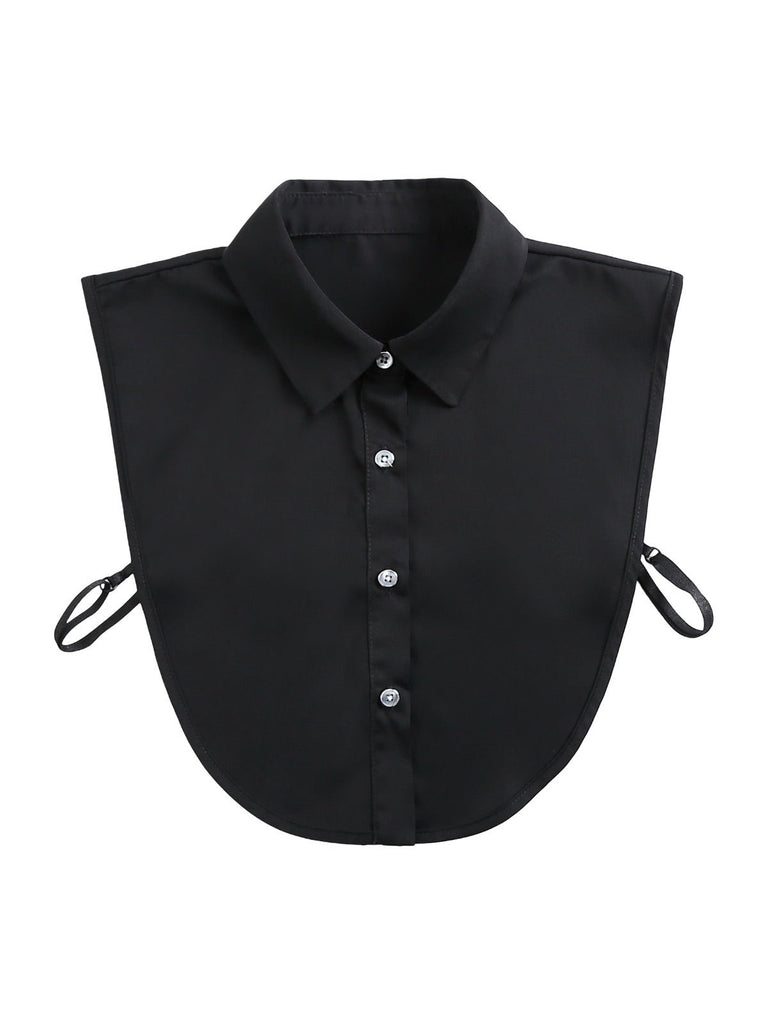 Plastron chemise femme, faux col amovible, col classique boutonné, accessoire sous pull, style raffiné, modèle Ozine - Plastron - Noir