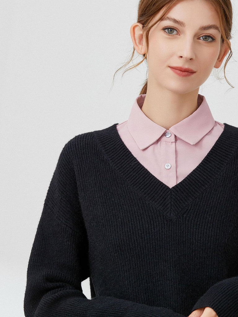 Plastron chemise femme, faux col amovible, col classique boutonné, accessoire sous pull, style raffiné, modèle Ozine - Plastron - Rose