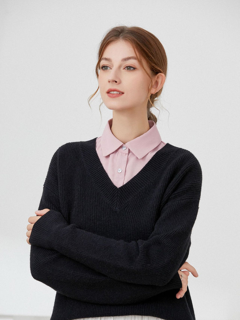Plastron chemise femme, faux col amovible, col classique boutonné, accessoire sous pull, style raffiné, modèle Ozine - Plastron - Rose