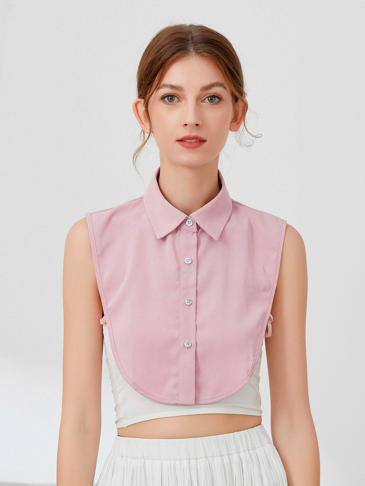 Plastron chemise femme, faux col amovible, col classique boutonné, accessoire sous pull, style raffiné, modèle Ozine - Plastron - Rose