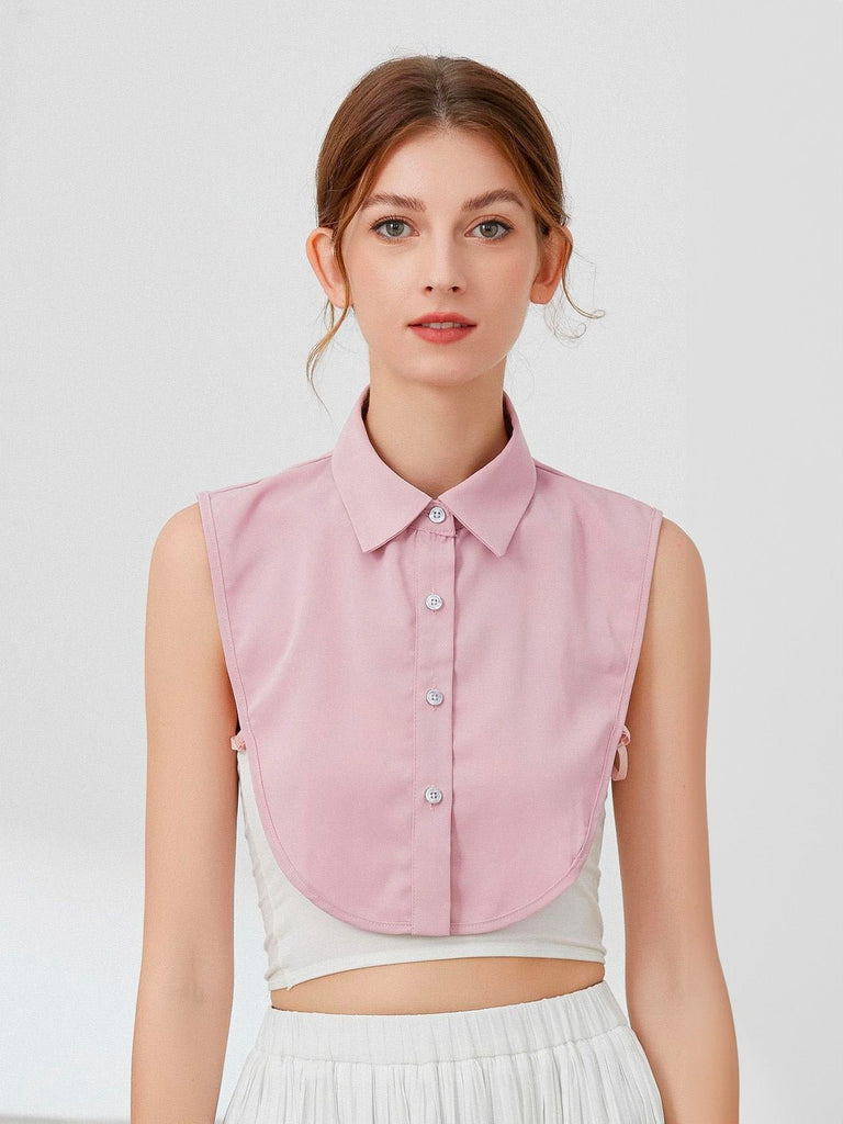 Plastron chemise femme, faux col amovible, col classique boutonné, accessoire sous pull, style raffiné, modèle Ozine - Plastron - Rose