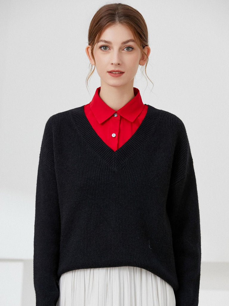 Plastron chemise femme, faux col amovible, col classique boutonné, accessoire sous pull, style raffiné, modèle Ozine - Plastron - Rouge