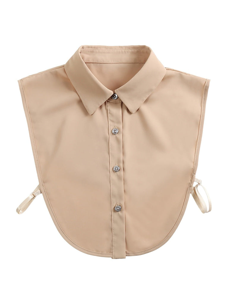 Plastron chemise femme, faux col amovible, col classique boutonné, accessoire sous pull, style raffiné, modèle Ozine - Plastron - Beige