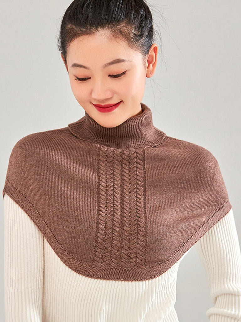 Plastron tricot col roulé femme, cache - cou hiver doux, col montant chaud, fausse encolure laine mélangée, accessoire hiver confortable, modèle Stilma - Plastron - Marron